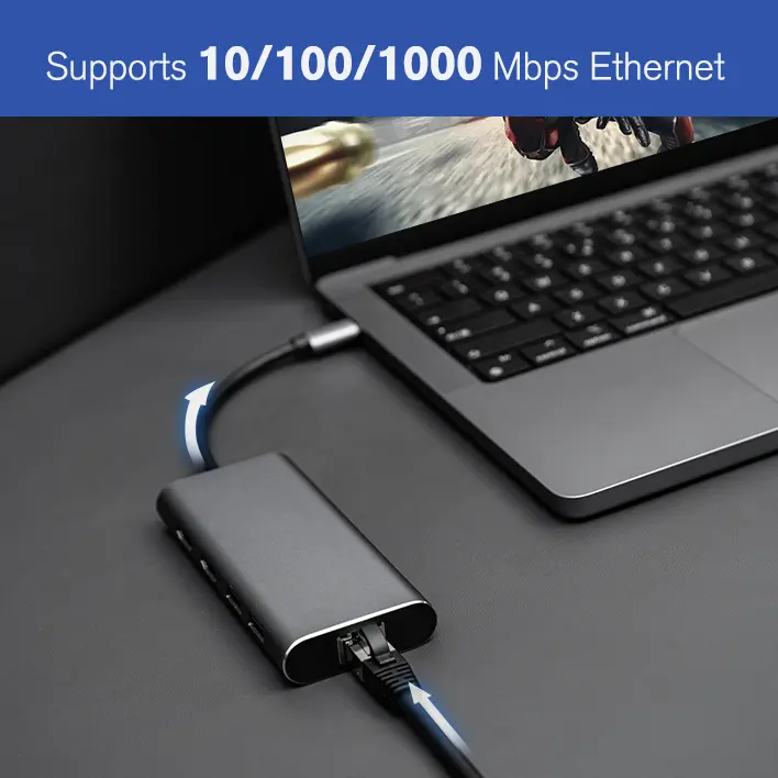 1000Mbps RJ45 8 in 1 Adapter