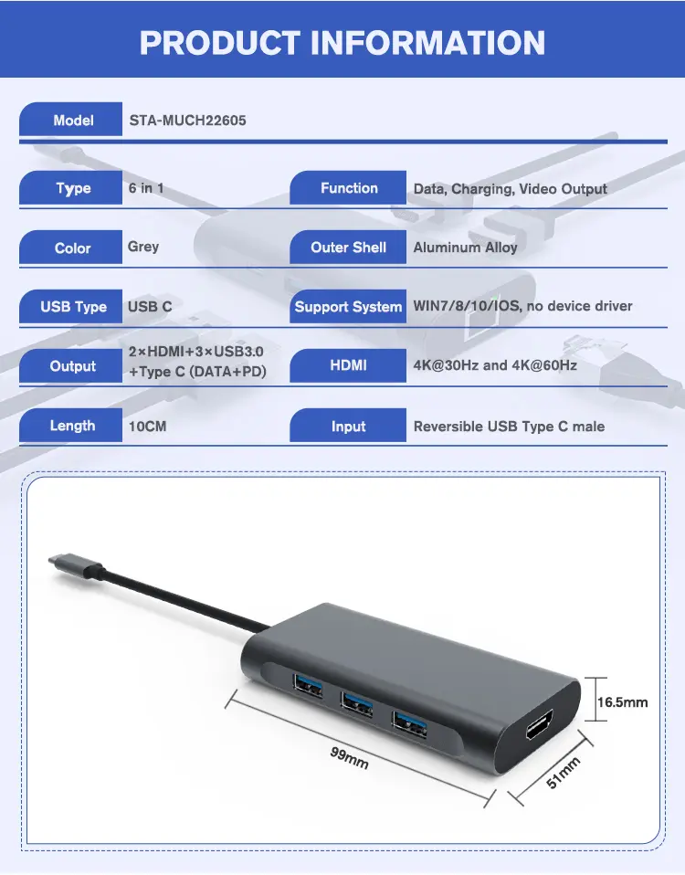 6 in 1 USB Type C Hub