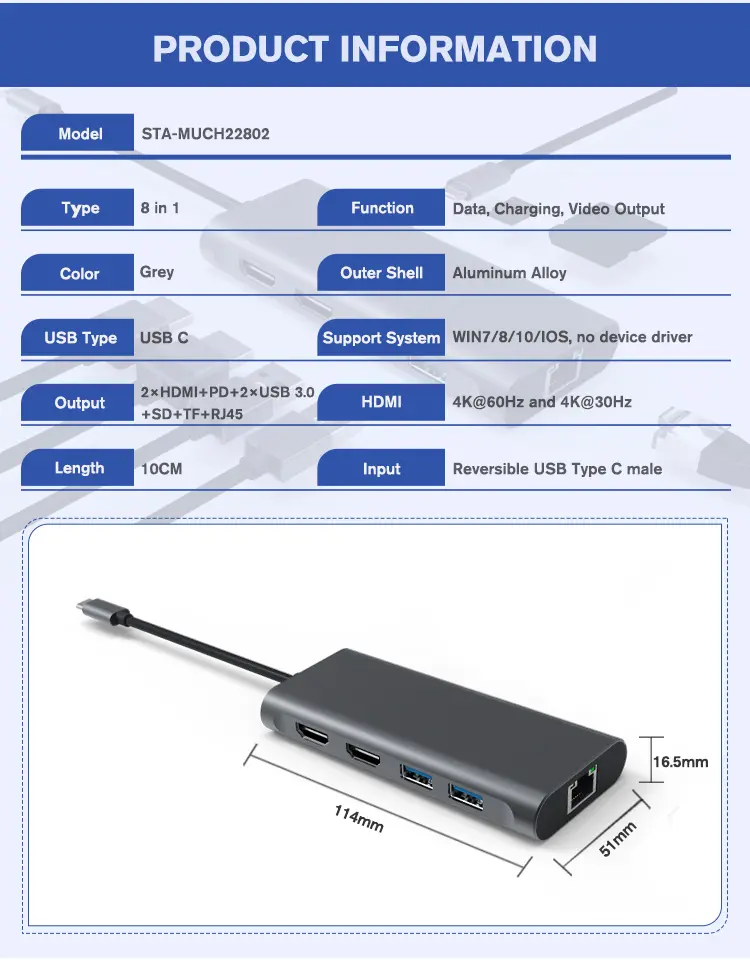 8 in 1 Multiport USB Hub