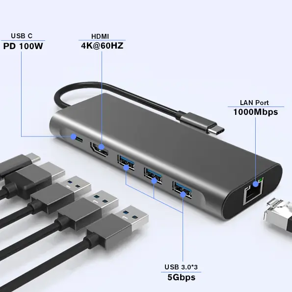 6 In 1 Usb Type C Hub