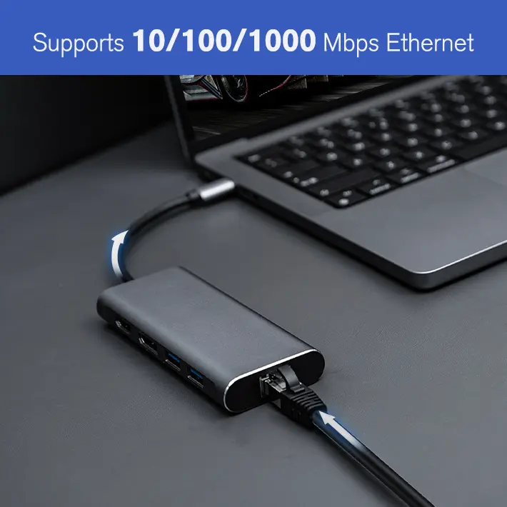 1000Mbps RJ45 8 in 1 USB Hub