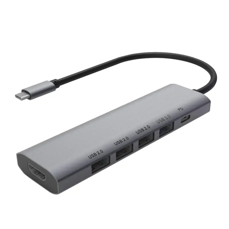 Aluminum Alloy USB Type-C Hub Multiport 6 In 1 Adapter