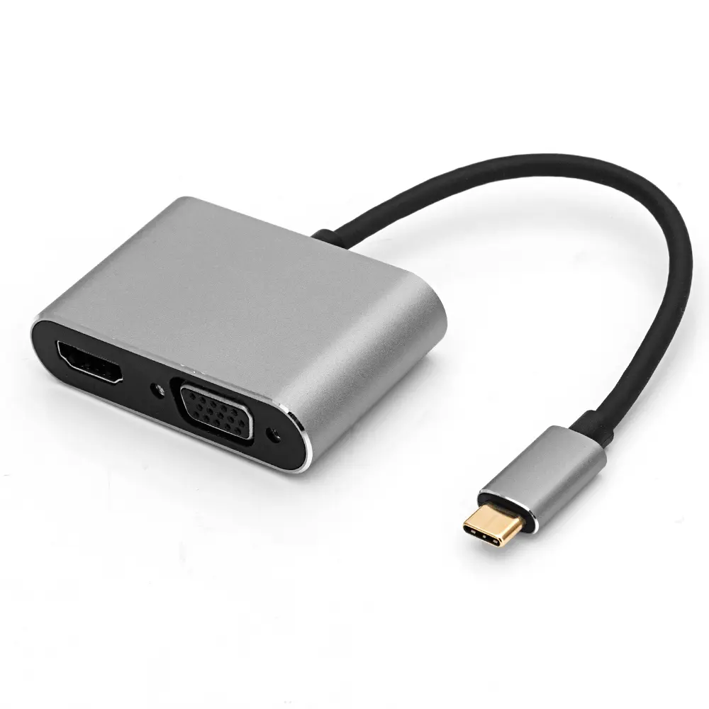 Aluminum Metal 2 in1 Multi Function USB Type-C to HDMI +VGA Adapter