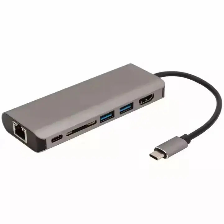 8 in 1Multi-Functional USB Hub With 4K Ultra HD HDMI RJ45