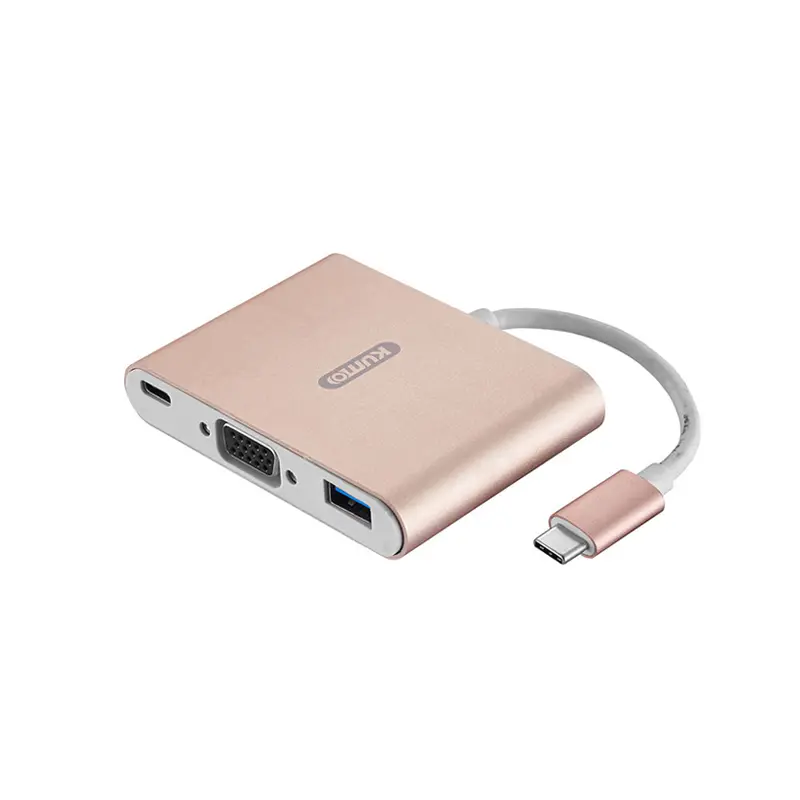 Type C to VGA + USB 3.0 + Type C PD 3 In 1 Hub For HDTV Monitor